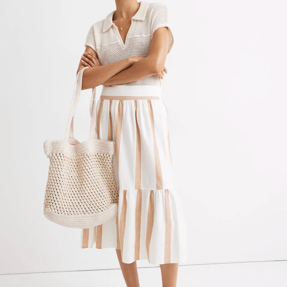 - Madewell Ruffle-Hem Midi Skirt in Stripe